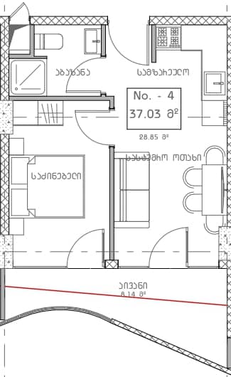 一居室, 38.2 m²
