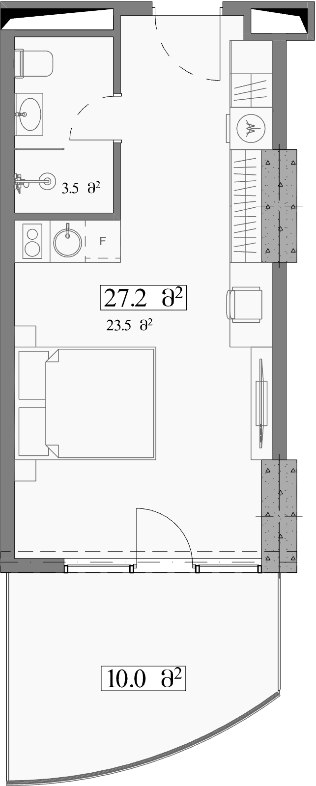 استوديو, 37.2 م²