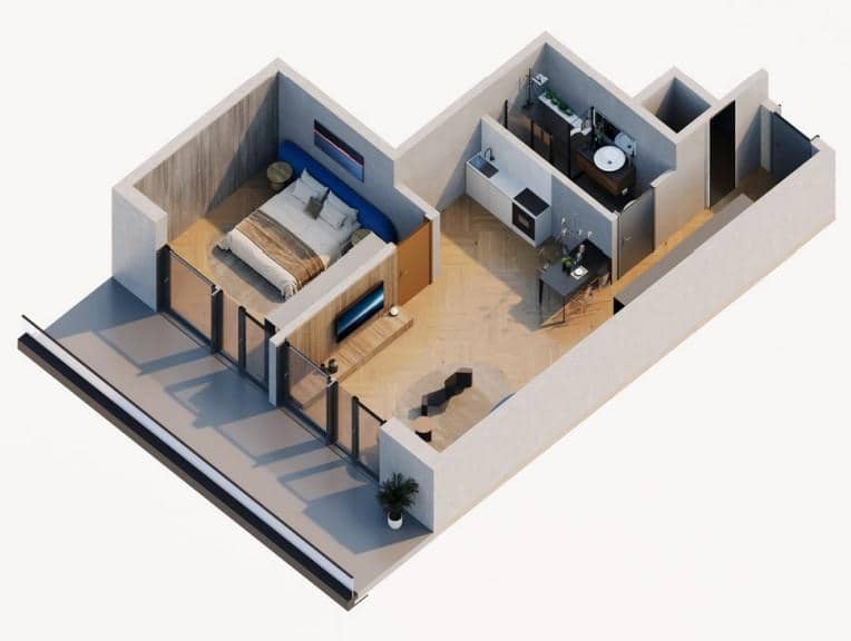 1-room, 60.5 m²