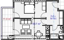 1-комн., 61.7 м²