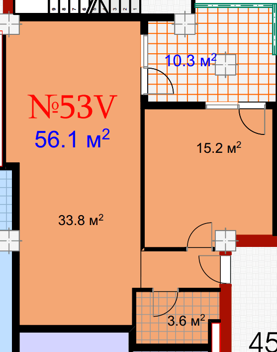 1-room, 66.4 m²
