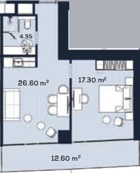 1-комн., 60.9 м²