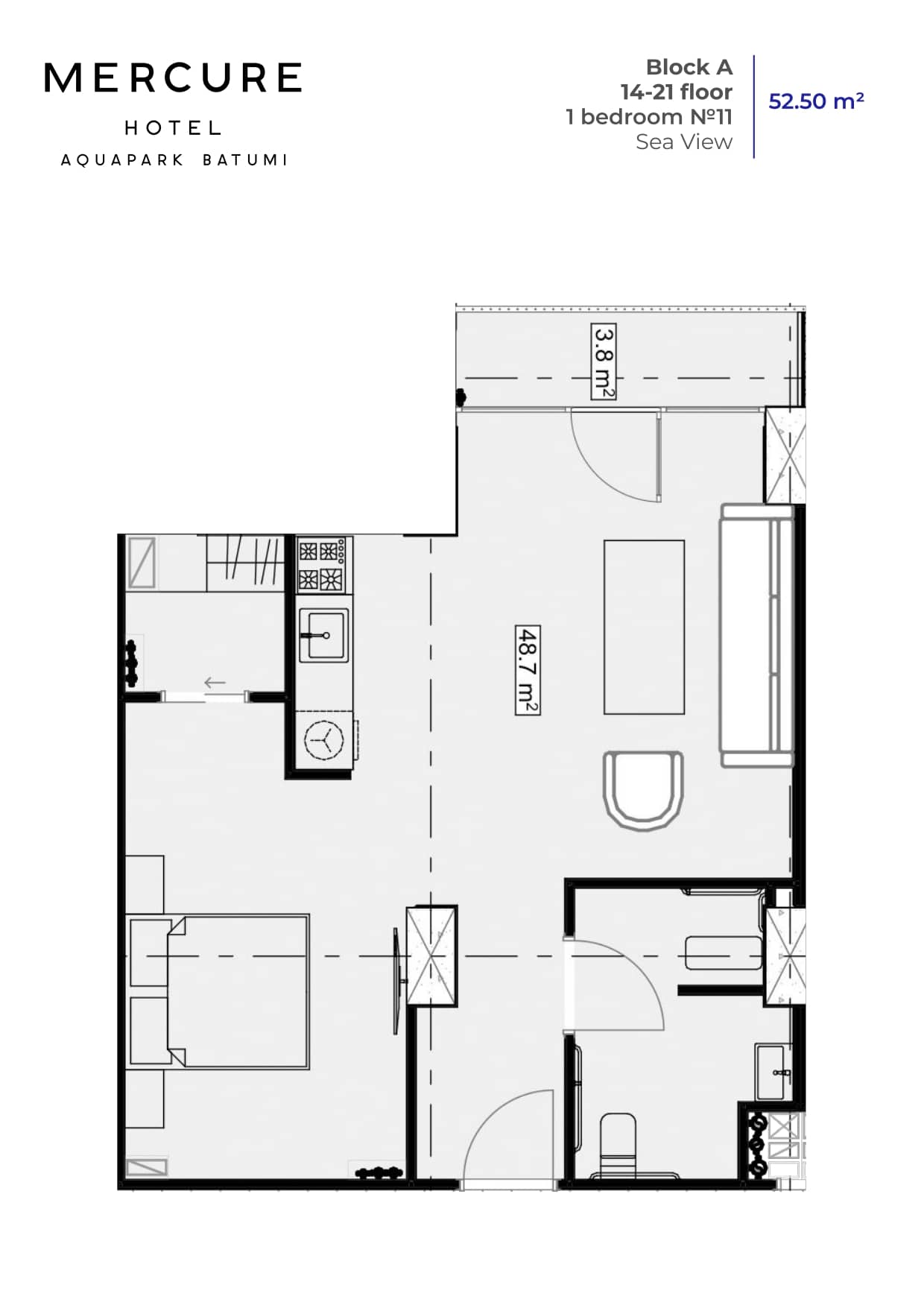 1-комн., 52.5 м²