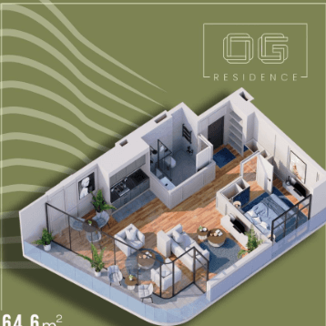 1-комн., 64.6 м²