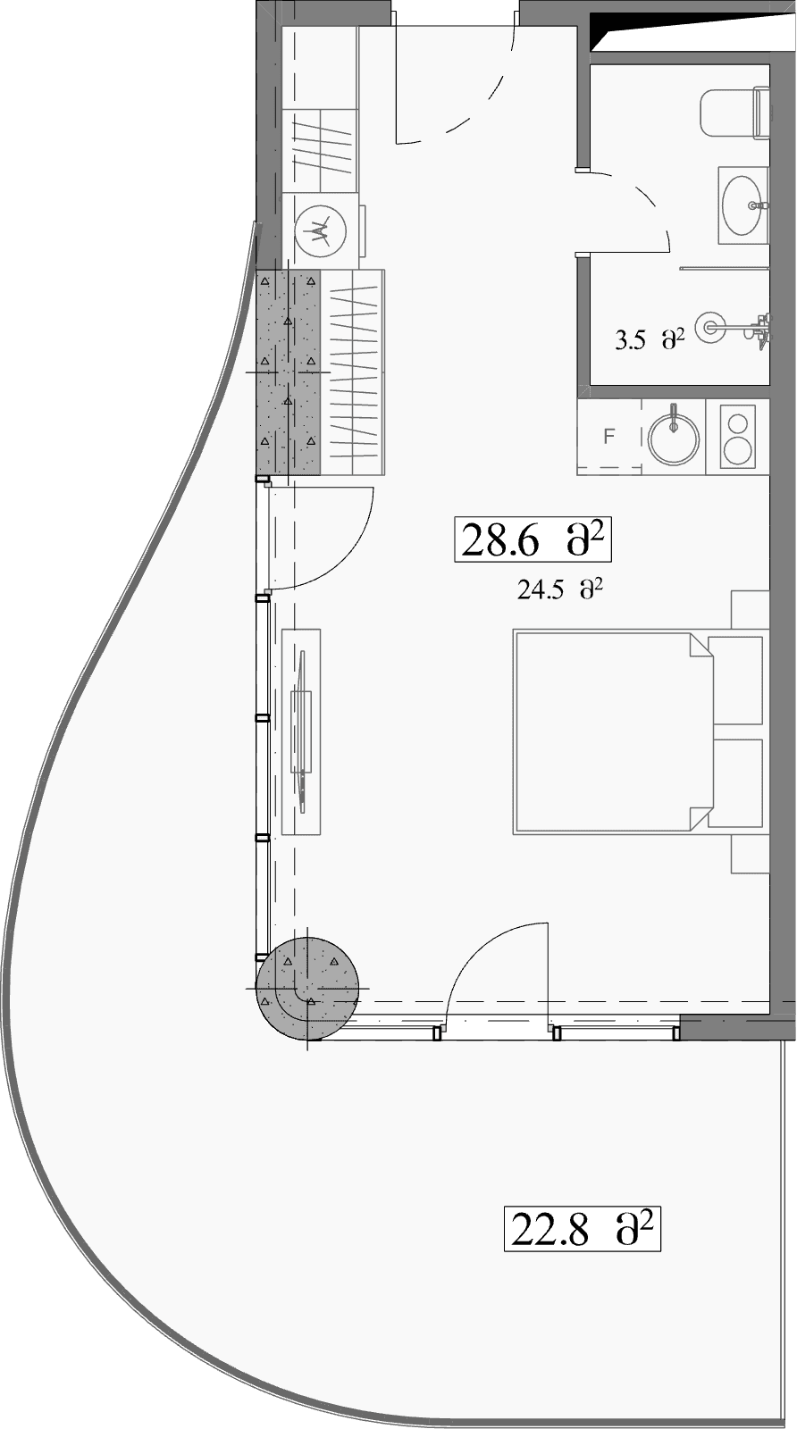 استوديو, 51.4 م²