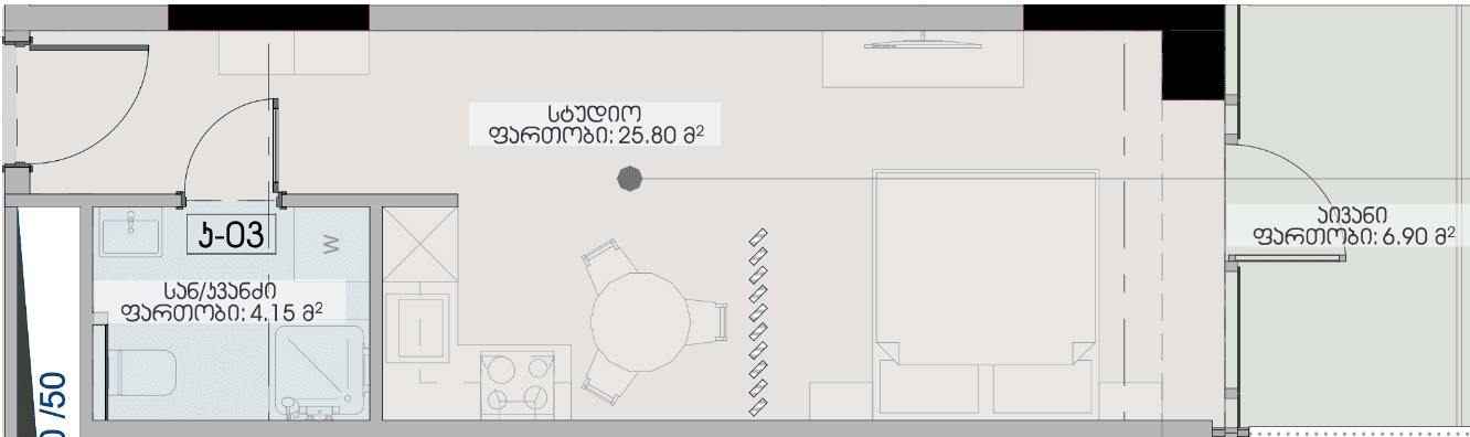 Студия, 36.9 м²