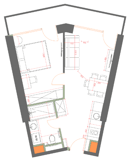 1-room, 49.6 m²
