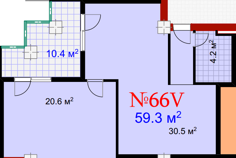 1-room, 69.7 m²