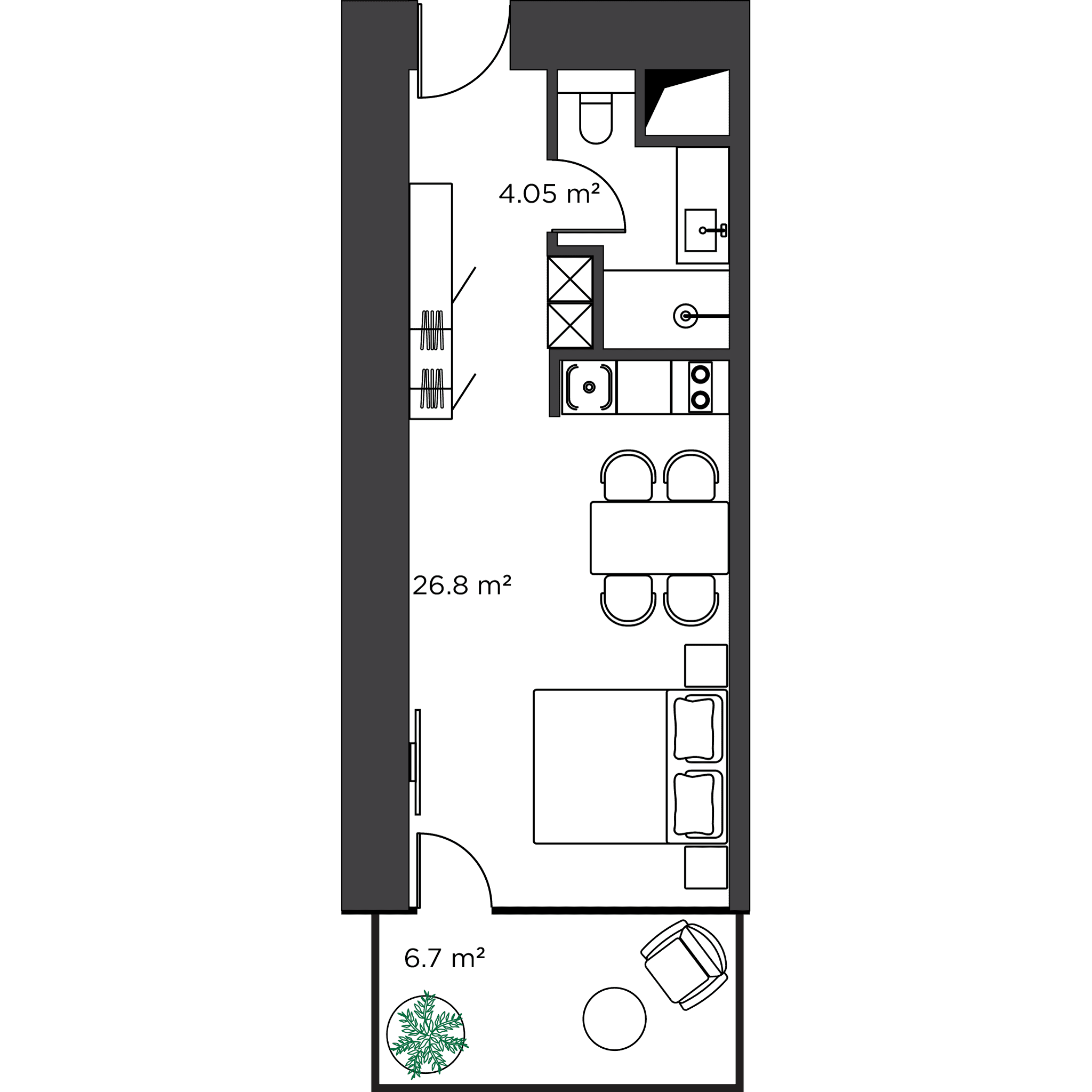 Студия, 37.5 м²