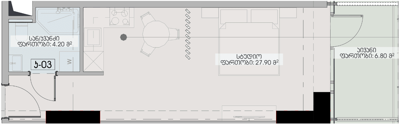 Studio, 38.9 m²