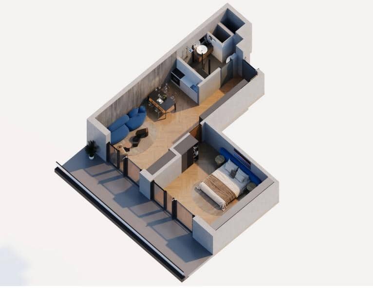 1-room, 58.8 m²