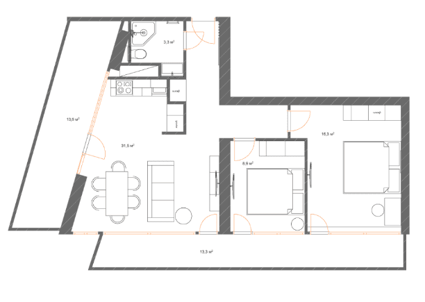 2-комн., 94.4 м²