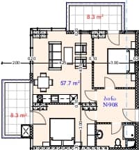 两居室, 74.3 m²