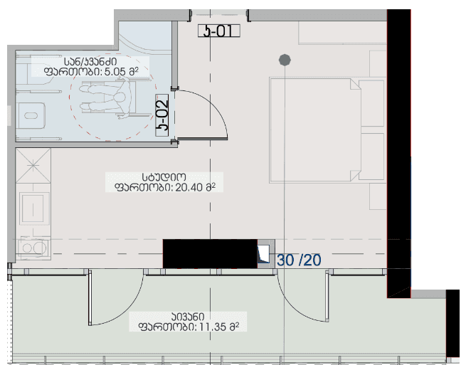 Студия, 36.8 м²