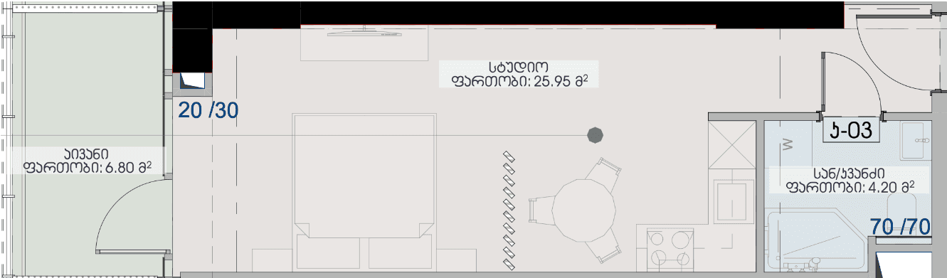 Студия, 37 м²