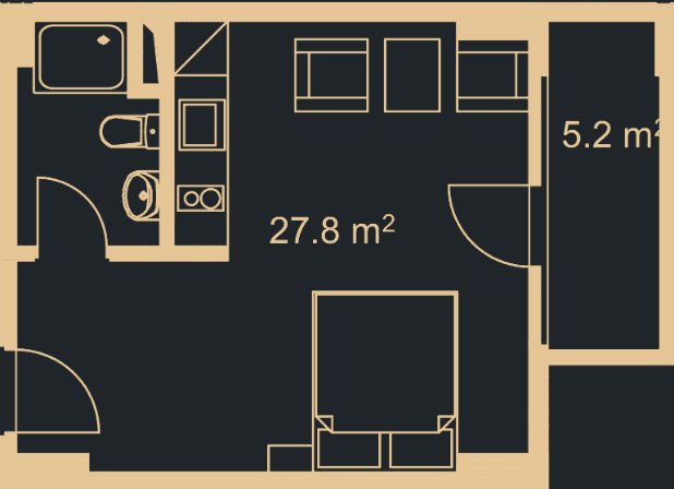 单间, 34 m²