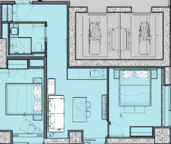 一居室, 58.4 m²