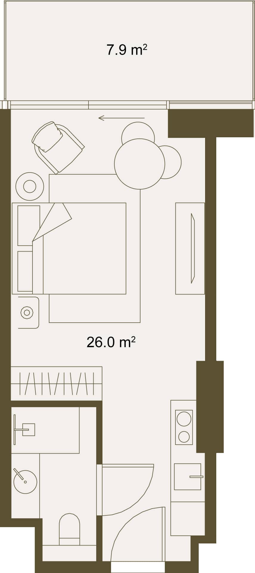 单间, 33.6 m²