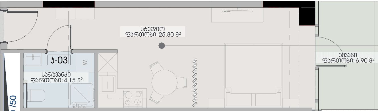 Студия, 36.9 м²