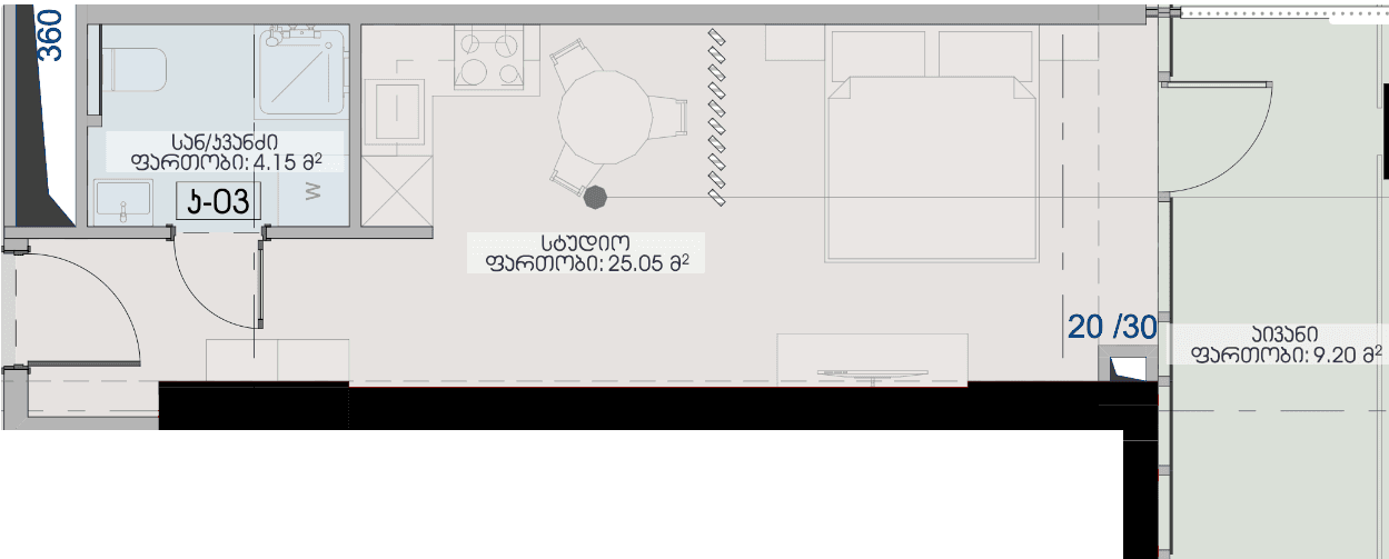 Studio, 38.4 m²