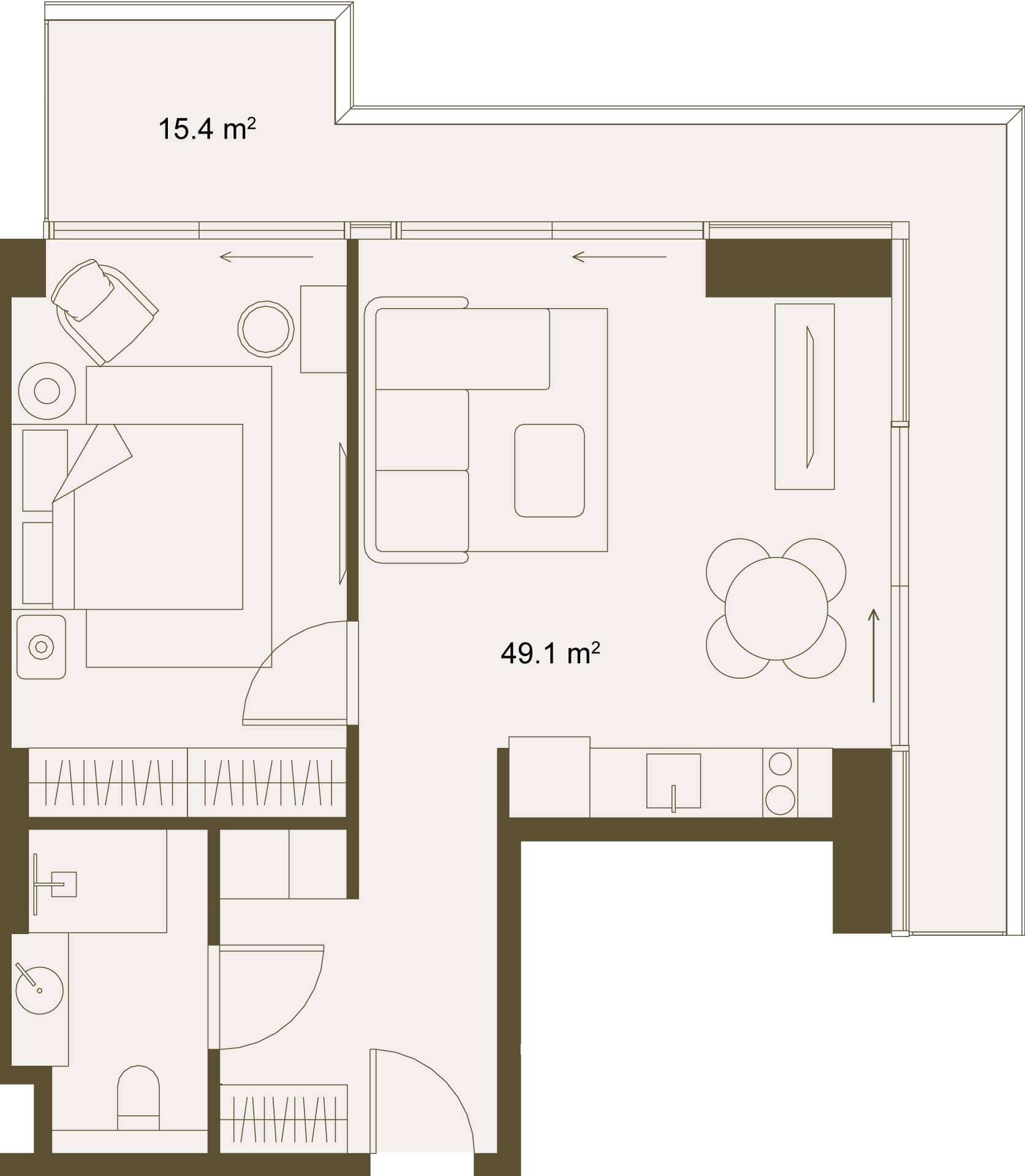 一居室, 66.2 m²
