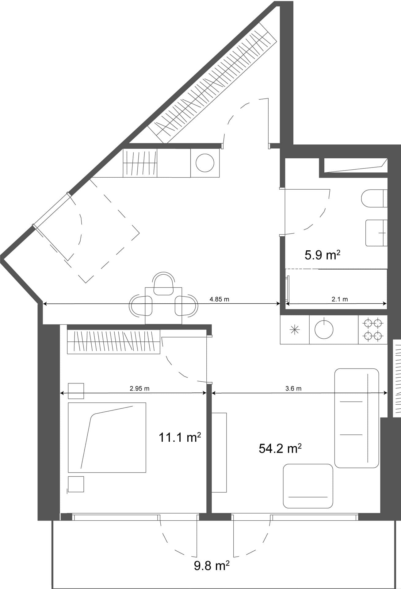 1-комн., 64 м²