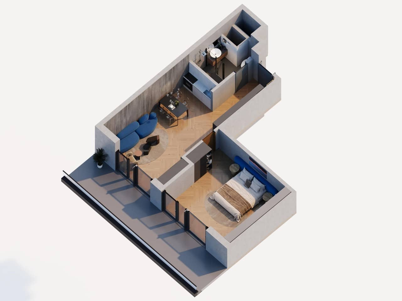 1-room, 58.1 m²
