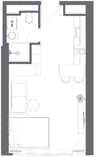 一居室, 34.9 m²