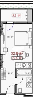 استوديو, 32.8 م²