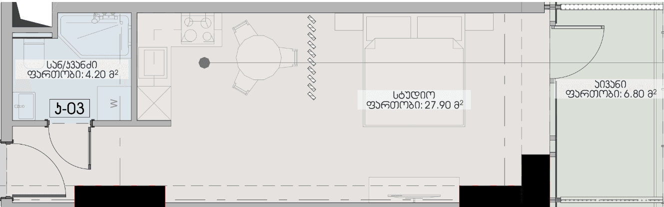 Studio, 38.9 m²