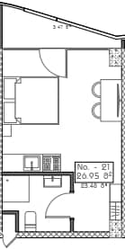 单间, 26.9 m²