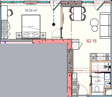 一居室, 61 m²