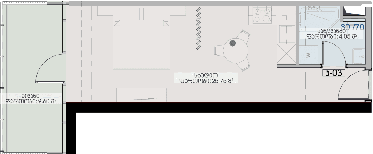 Студия, 39.4 м²