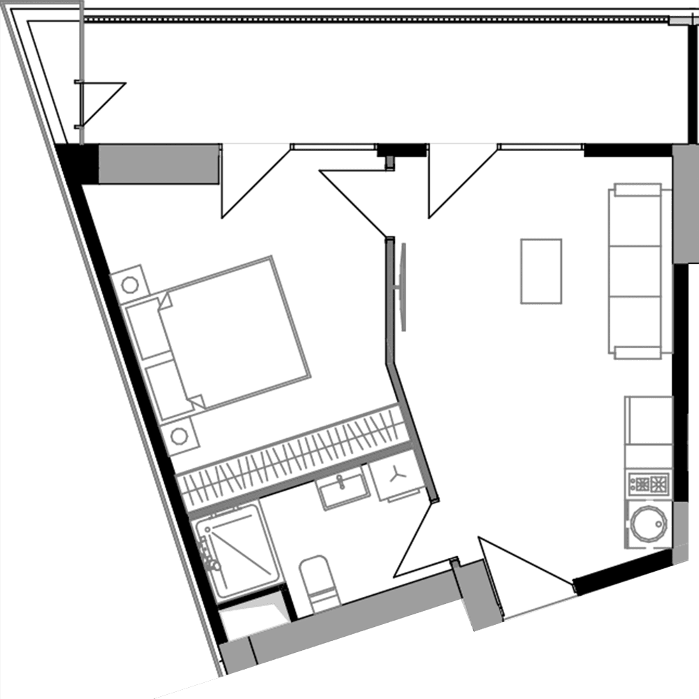 1-room, 49.4 m²