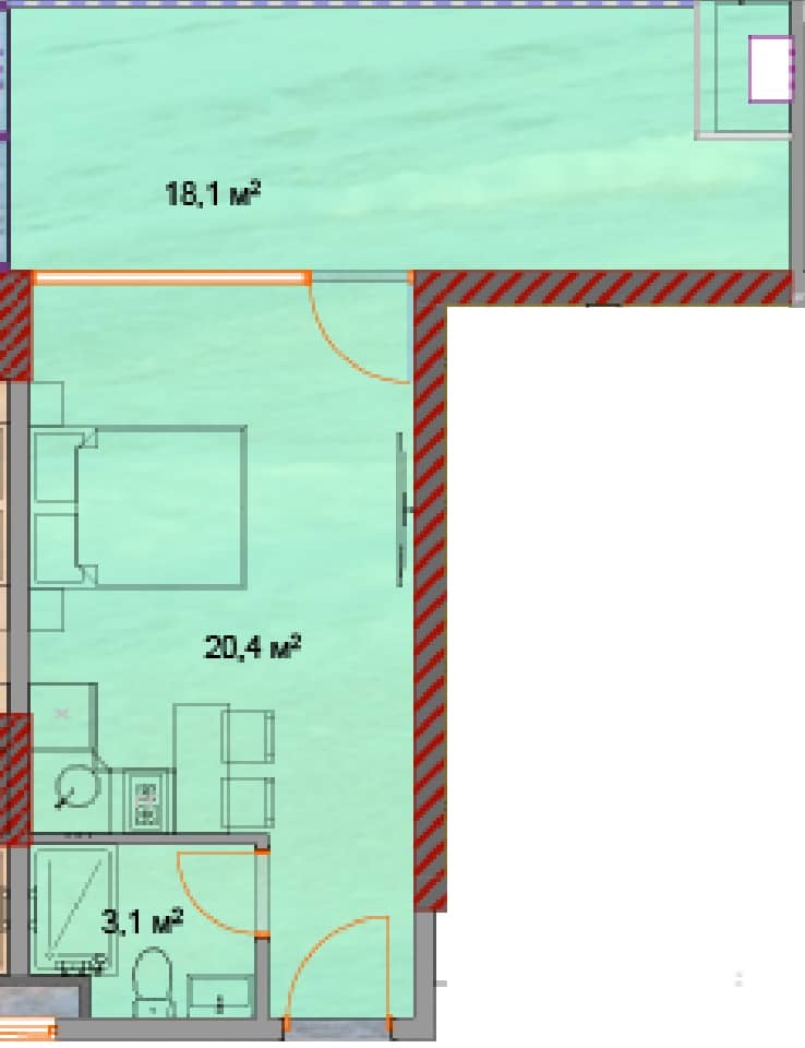 Studio, 42.4 m²
