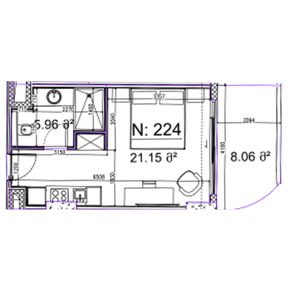 Студия, 35.3 м²