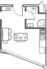 单间, 38.9 m²