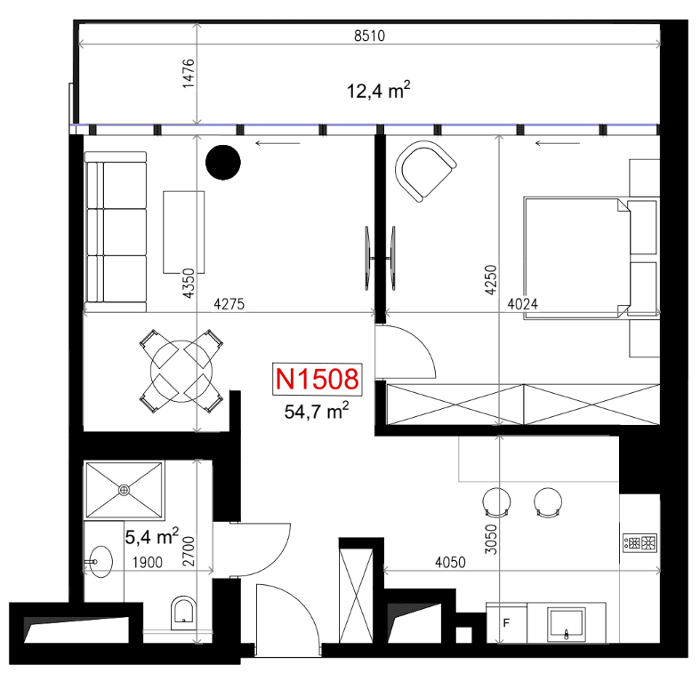 一居室, 72.5 m²