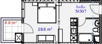 Студия, 33.4 м²