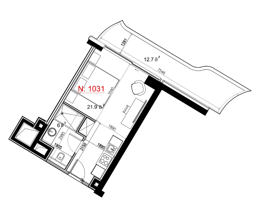 Студия, 40.6 м²