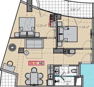 两居室, 68.4 m²