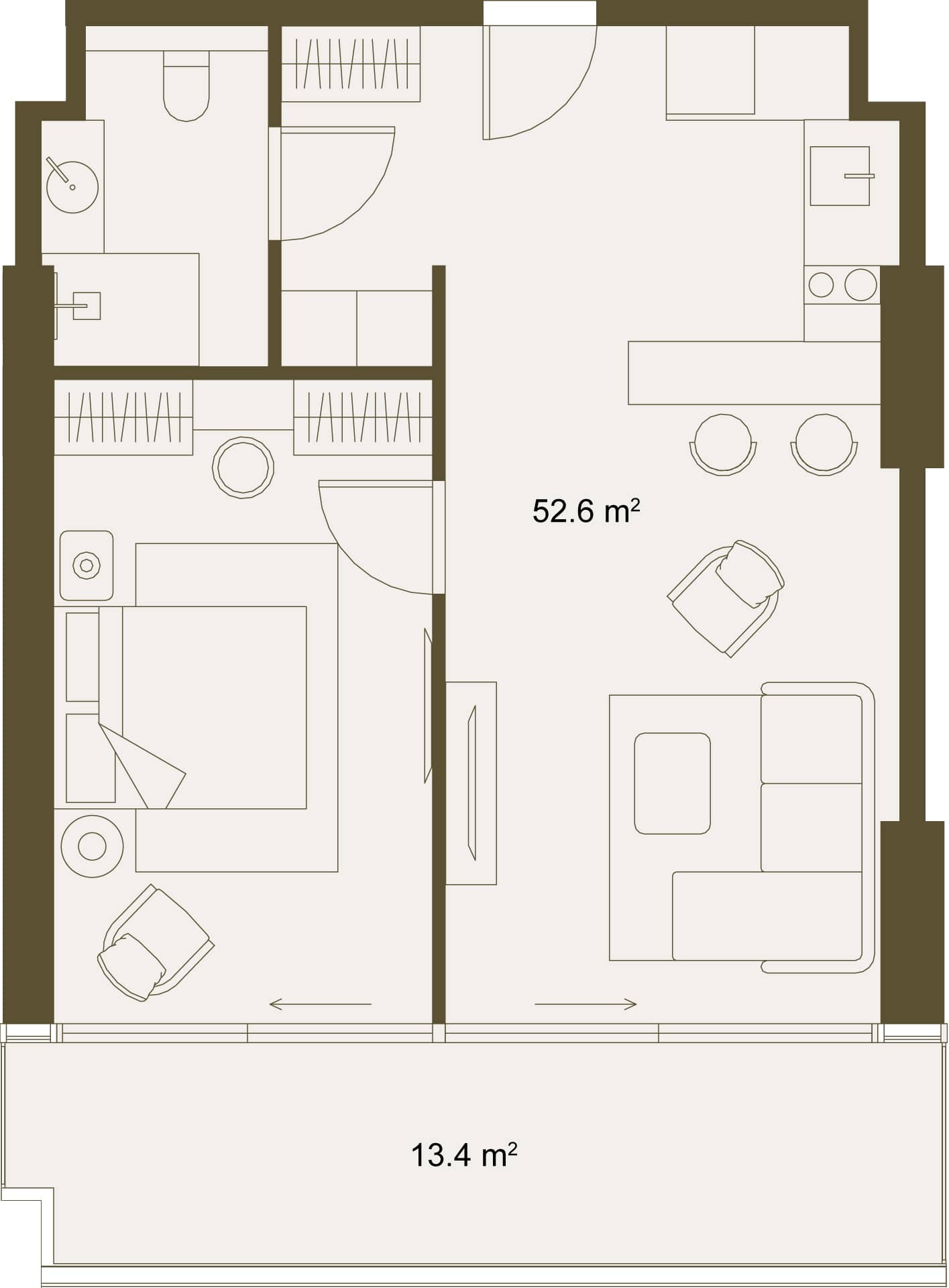 一居室, 66 m²