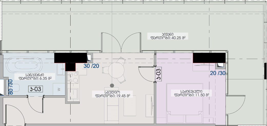 一居室, 77.5 m²