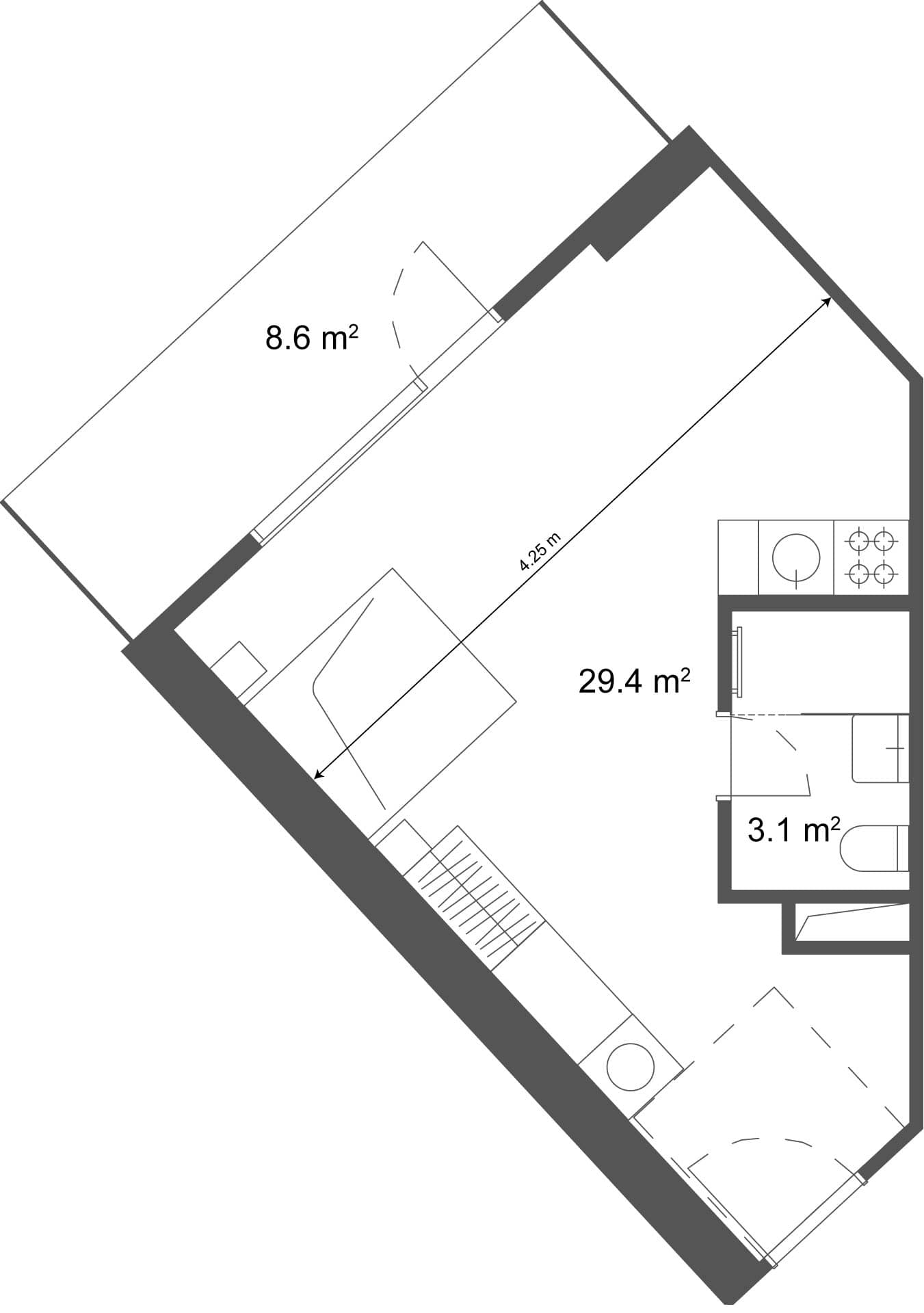 单间, 38 m²
