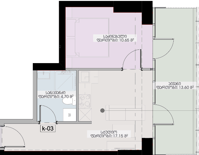 1-room, 46.1 m²