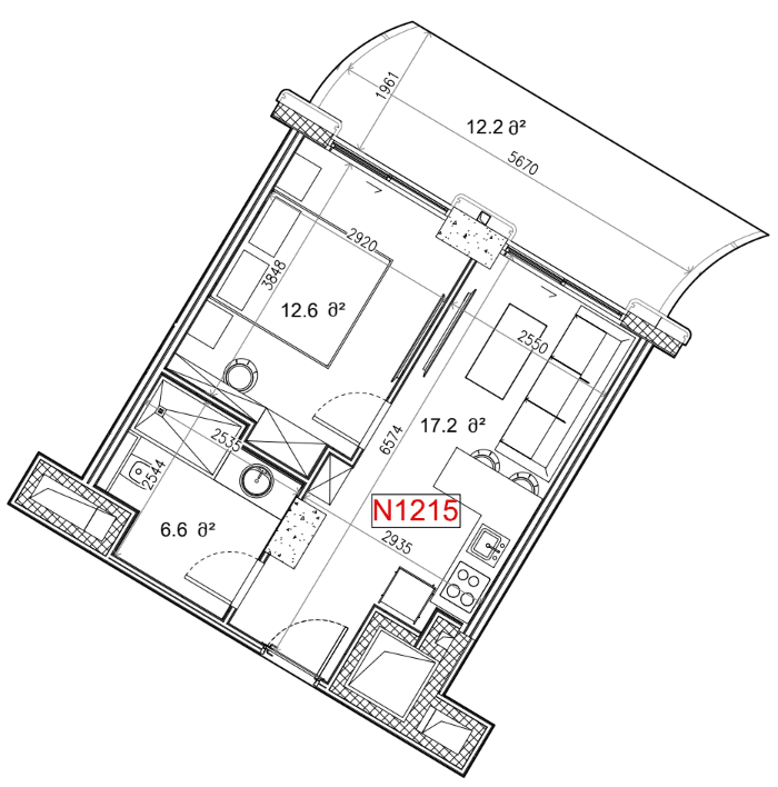 1-room, 48.6 m²
