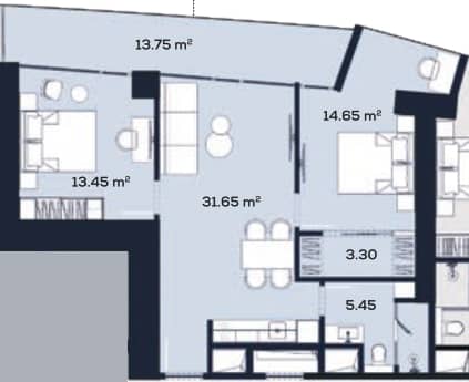 两居室, 82.3 m²