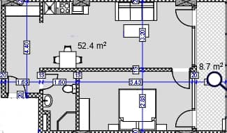 一居室, 61.1 m²
