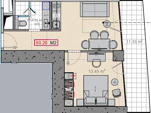 1-room, 50.2 m²