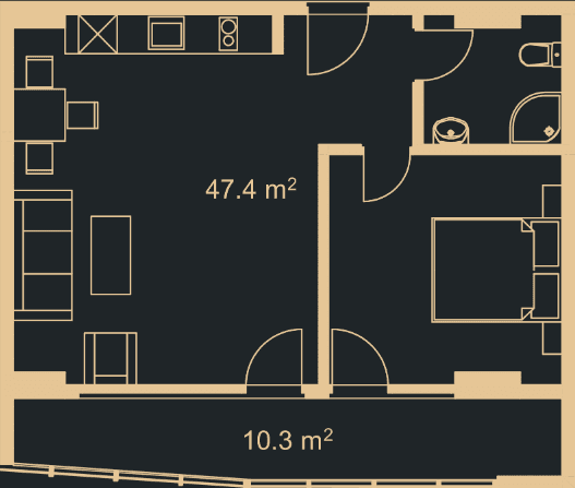1-комн., 56.4 м²